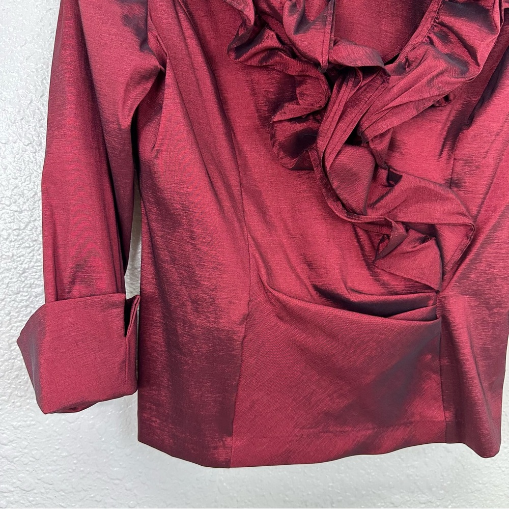 Collection Dressbarn holiday Blouse Metallic Ruffle Wine 12 Whimsigoth Vampy - Picture 3 of 10